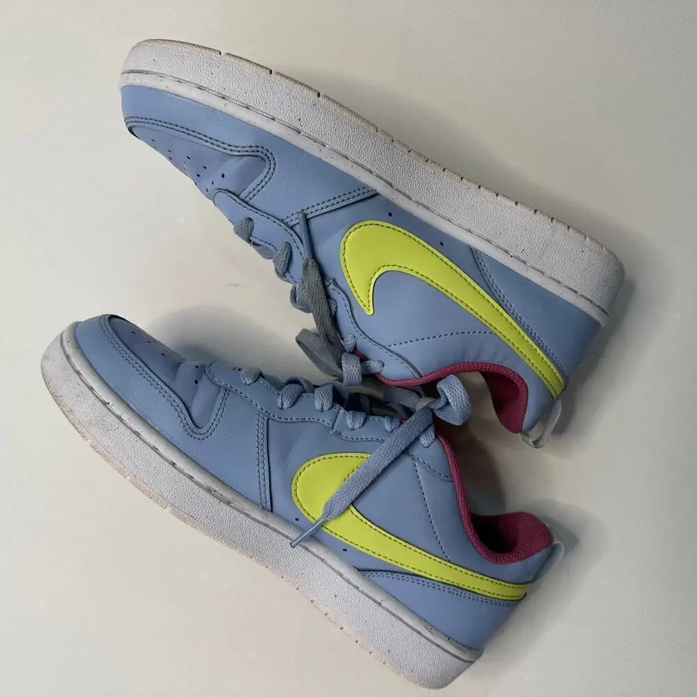Nike Court Borough Low Sneaker in Light Blue and Pink - Big Girl Size 6.5Y